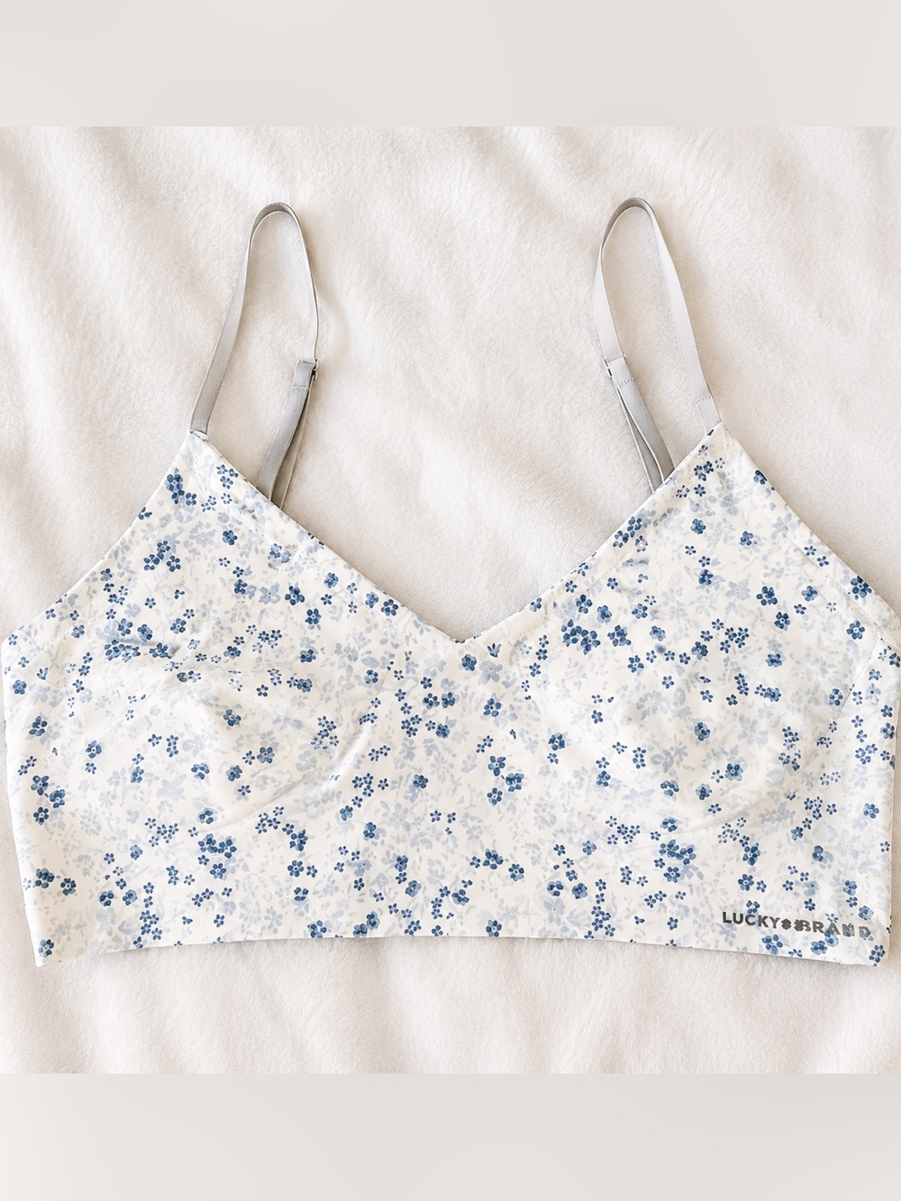 Lucky Brand Floral Bralette XL White & Blue Wireless Bra Cottagecore